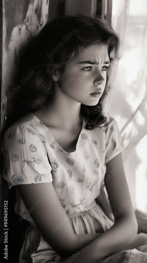 Naklejka premium teenage girl, young woman, stress, anxiety, self-esteem, body image, appearance, beauty standards, pressure, social media, comparison, self-confidence, self-acceptance, mental health, well-being