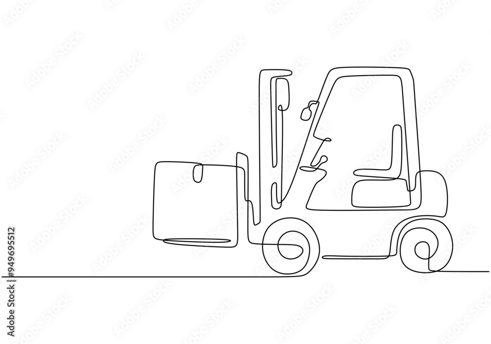 Naklejka premium Minimalist Continuous Line Drawing of a Forklift in Vector Design