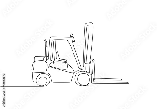 Continuous line drawing of a forklift in clean vector format for construction vehicle design