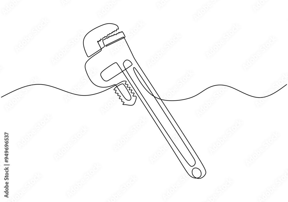 Continuous line vector design of a wrench spanner tool illustration Continuous line vector design of a wrench spanner tool illustration