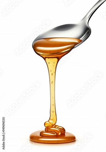 Sweet honey on a white background. Honey flows down the spoon.