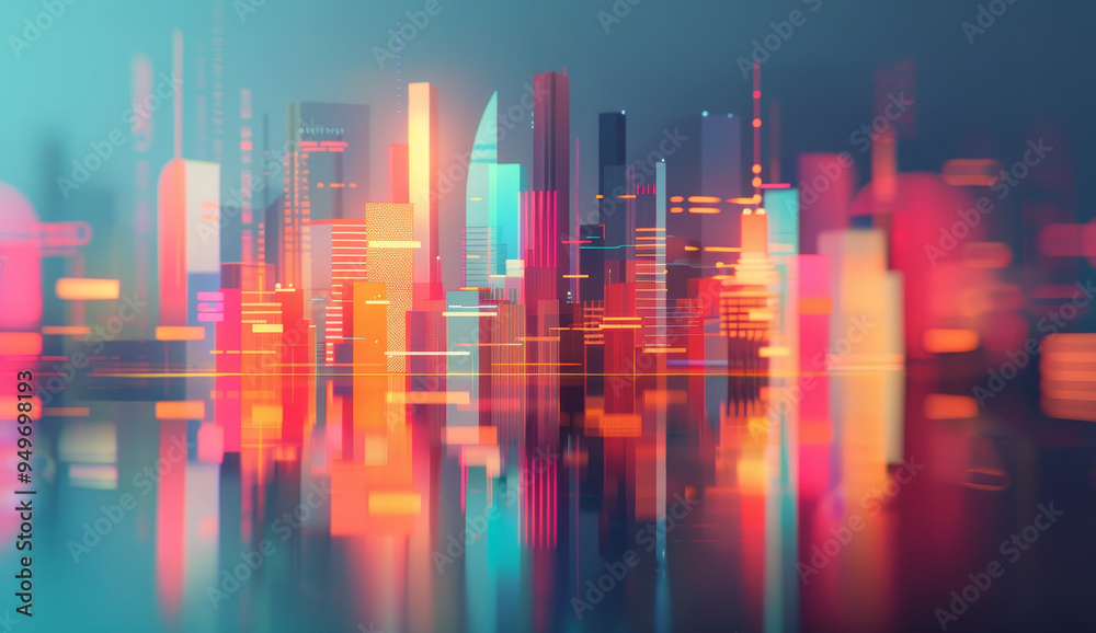 A city skyline with a reflection of the buildings in the water by AI generated image