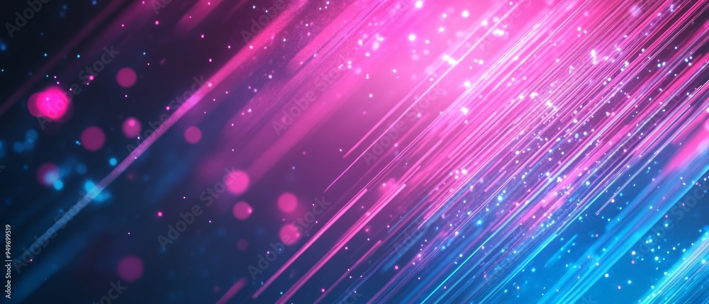 Obraz premium abstract background with pink blue glowing neon lines and bokeh lights. Data transfer concept. Digital wallpaper