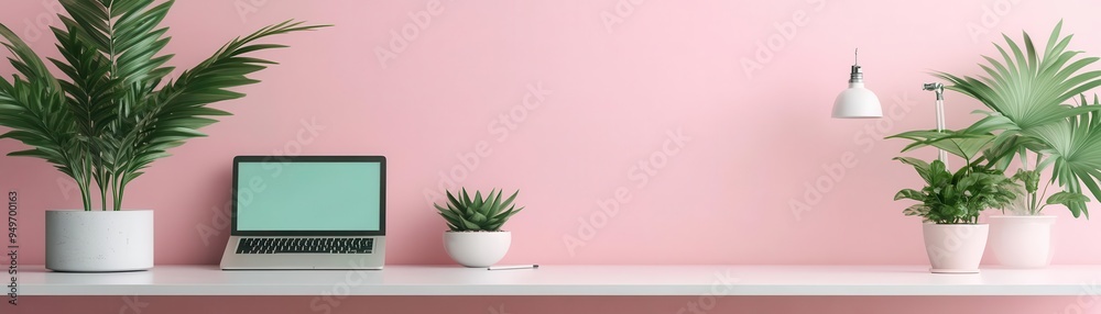 Fototapeta premium Freelance work flat design top view digital nomad 3D render Triadic Color Scheme