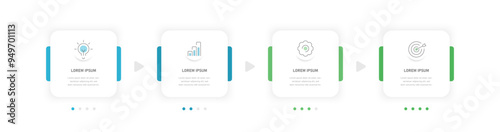 Informative four-stage square infographics for presentation, infographic template for displaying the stage, process