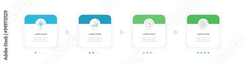 Informative four-stage square infographics for presentation, infographic template for displaying the stage, process