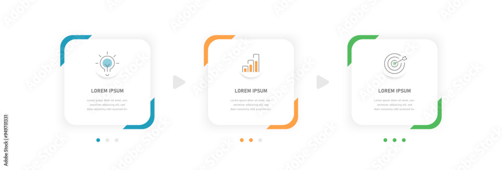 Obraz premium A three-stage flowchart reflecting the stages of achieving the goal. Infographics for presentations consisting of processes, stages or options