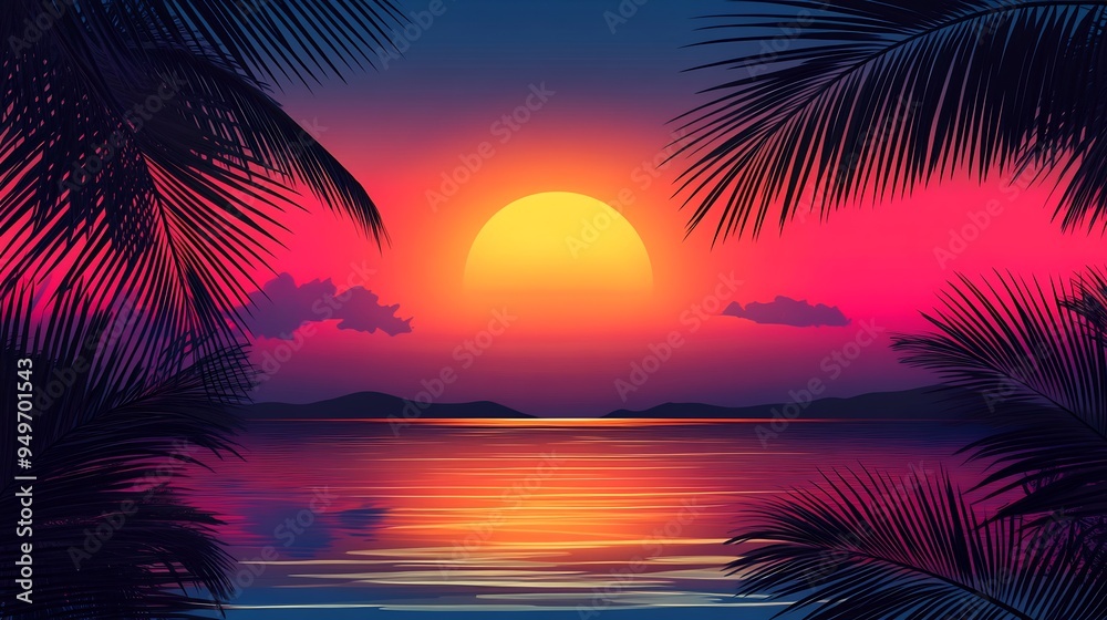 Tropical Sunset with Palm Trees Silhouette Tropical Sunset with Palm Trees Silhouette