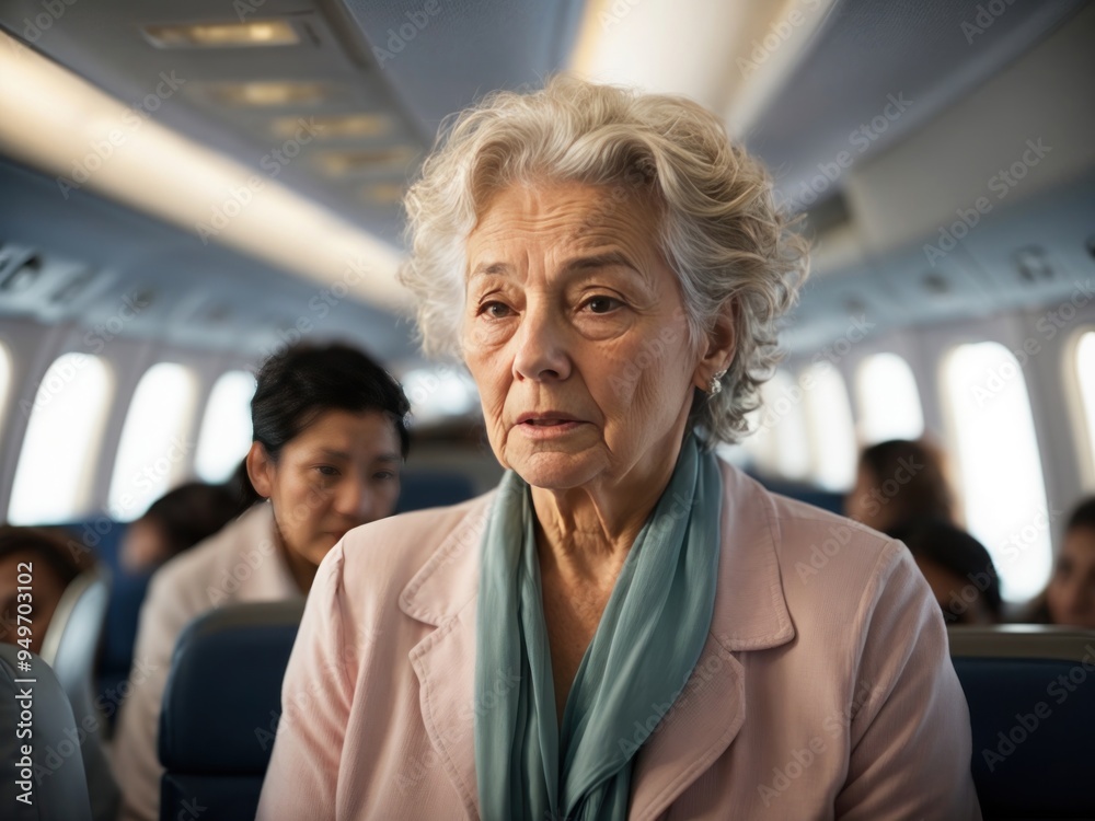 Obraz premium old woman experiencing anxiety on the plane