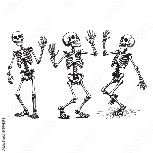 Three Dancing Skeletons, Fun and Spooky Halloween Vector Art