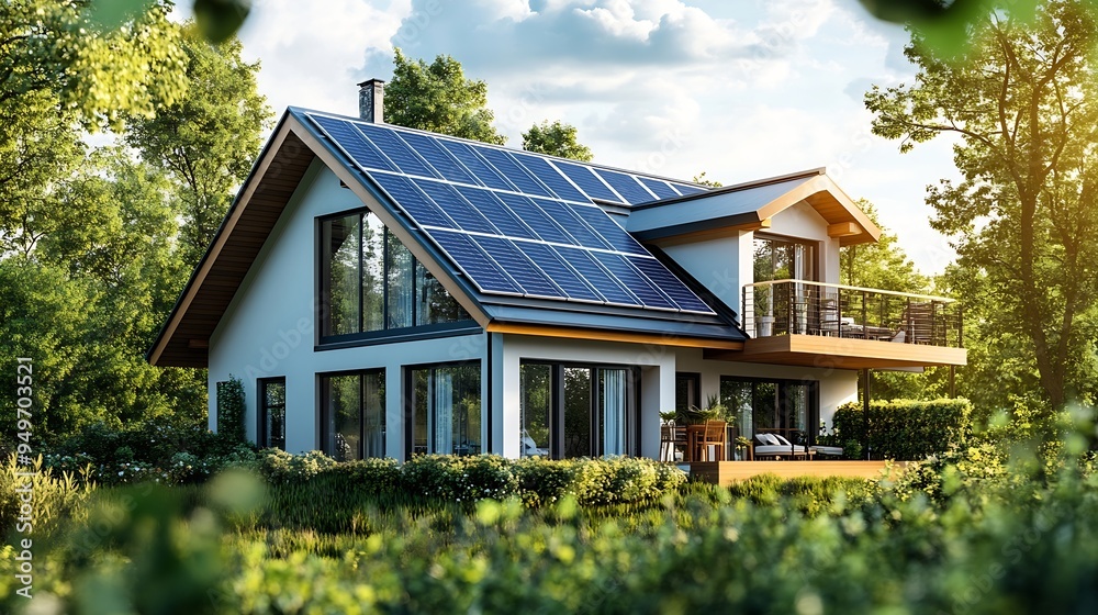 ecofriendly home with solar panels : Generative AI ecofriendly home with solar panels : Generative AI