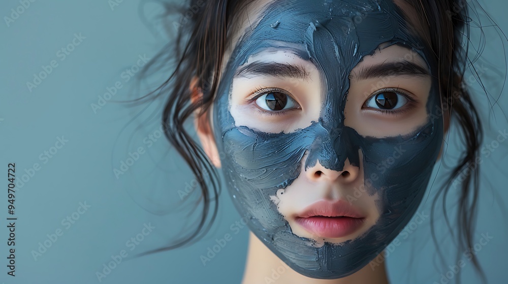An Asian model with a charcoal mask, highlighting the detoxifying benefits, soft natural light, minimalist background, capturing the essence of skincare and purity, hd quality, beauty focus. An Asian model with a charcoal mask, highlighting the detoxifying benefits, soft natural light, minimalist background, capturing the essence of skincare and purity, hd quality, beauty focus.
