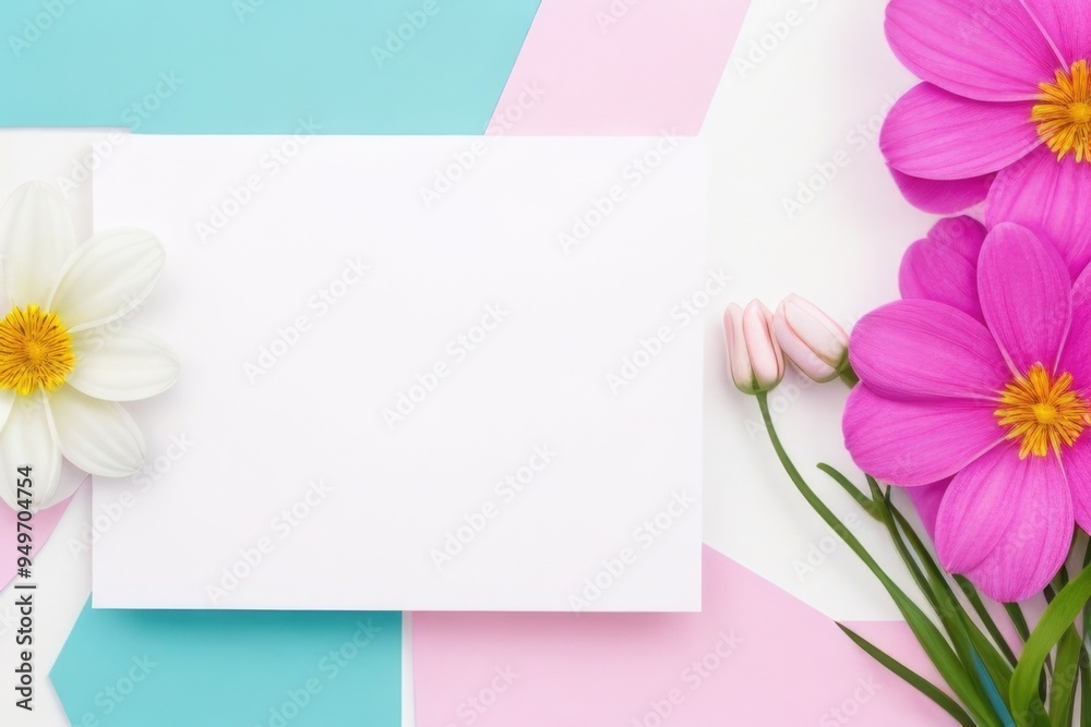 Blank white paper with a colorful flower mockup Blank white paper with a colorful flower mockup