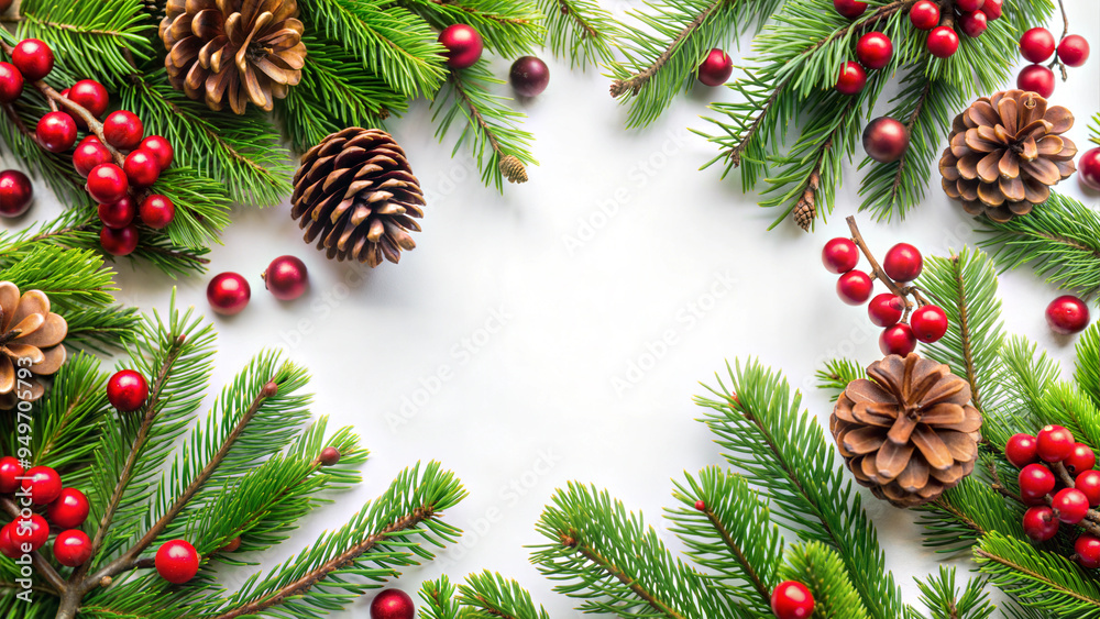Christmas style with fir branches and copy space for text