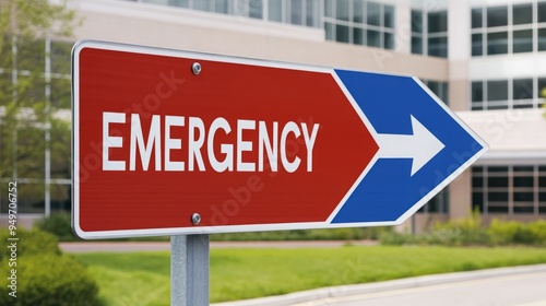 Hospital Emergency Sign with Arrow: Navigate to Urgent Care Quickly photo