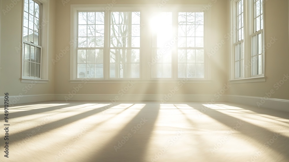 Fototapeta premium Bright Empty Room with Carpet and Windows : Generative AI