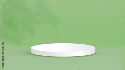 Green Background and Podium with the shadow of leaf. 
