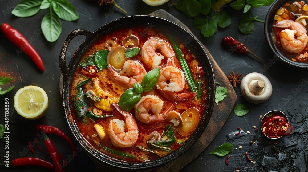 Flavorful Shrimp Dish Garnished with Fresh Herbs and Spices. Flavorful Shrimp Dish Garnished with Fresh Herbs and Spices.