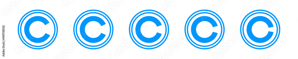 Copyright symbol shape. icon set. protection C mark vector icons in blue color style
