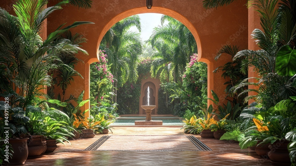 Tropical Courtyard with Fountain Tropical Courtyard with Fountain