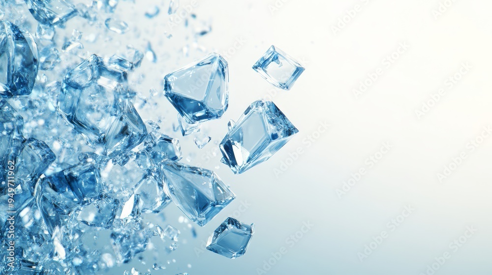 Close up of blue transparent crystal cubes Close up of blue transparent crystal cubes