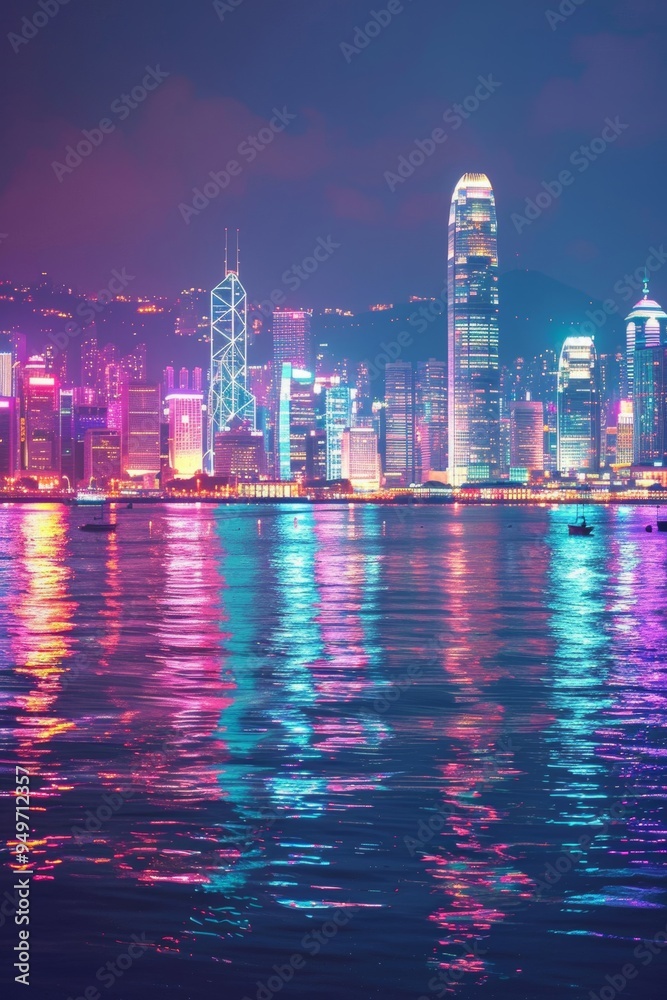 Obraz premium a vibrant city skyline at night.