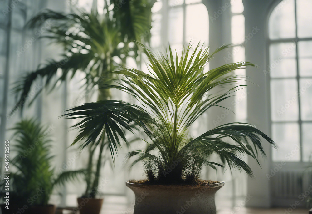 Fototapeta premium A palm house plant in a planter
