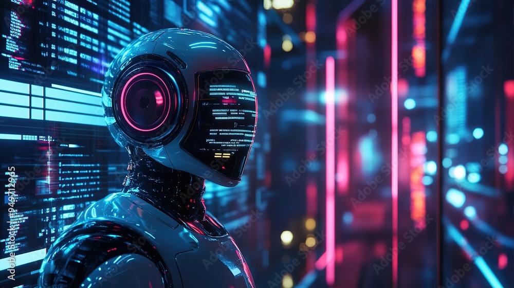 Fototapeta premium A digital ad promoting an insurance chatbot service with futuristic graphics.