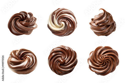 Chocolate Cream Swirl Collection Bundle Set Isolated on a Transparent Background