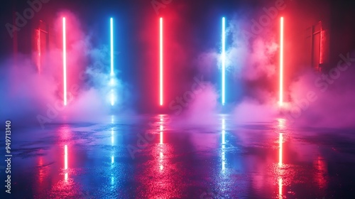 Wallpaper Mural Empty background scene Dark street reflection on wet asphalt Rays of neon colorful light in the dark neon figures smoke Background of empty stage show Abstract dark and neon light back : Generative AI Torontodigital.ca