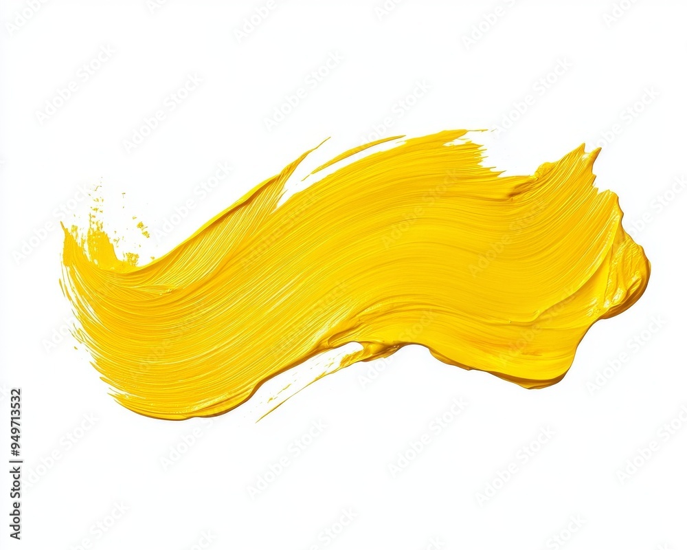 Fototapeta premium Yellow acrylic stain element on white background, with brush and paint texture hand-drawn