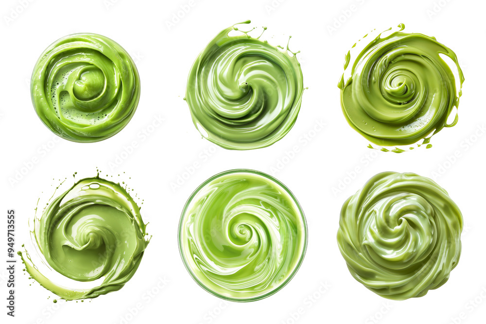Fototapeta premium Green Milk Tea Cream Swirl Collection Bundle Set Isolated on a Transparent Background