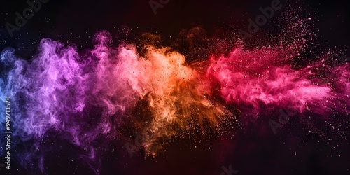 Explosion splash of colorful powder with freeze isolated on background, abstract splatter of colored dust powder