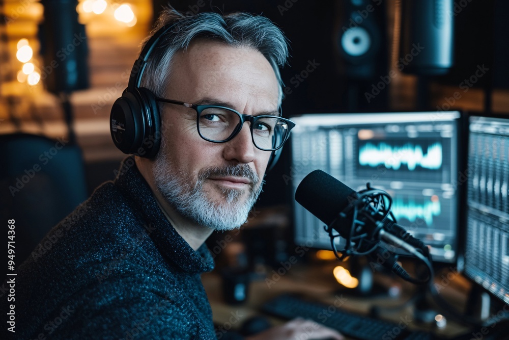 Professional Podcaster Recording in Studio Professional Podcaster Recording in Studio