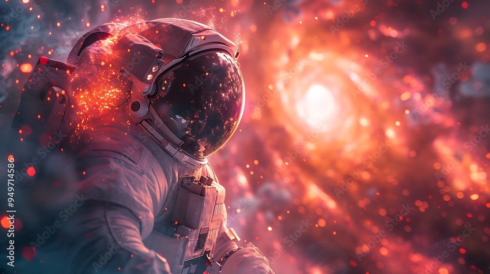 A close-up shot of an astronaut floating toward a bright, swirling vortex in space, the intense colors and light of the wormhole reflecting on the astronaut’s visor, A close-up shot of an astronaut floating toward a bright, swirling vortex in space, the intense colors and light of the wormhole reflecting on the astronaut’s visor,