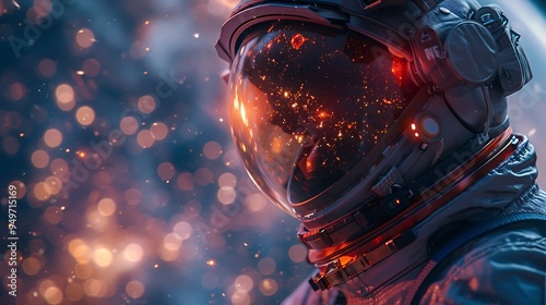 A close-up shot of an astronaut’s helmet visor reflecting the screen as they send their last transmission back to Earth, with the distant glow of the Milky Way visible in the background,