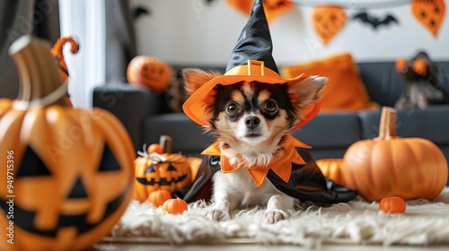 Adorable Witch Dog Surround...