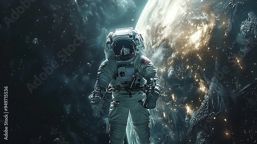 A dramatic shot of an astronaut floating alone in deep space, with only the black void surrounding them, the scene capturing the overwhelming isolation and silence of the cosmos,