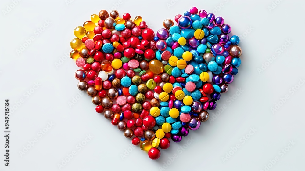 A heart shape made from an assortment of colorful pills, vibrant colors, sharp details, high contrast, bright lighting, clean white background, hd quality, natural look. --ar 16:9 --v 6. A heart shape made from an assortment of colorful pills, vibrant colors, sharp details, high contrast, bright lighting, clean white background, hd quality, natural look. --ar 16:9 --v 6.