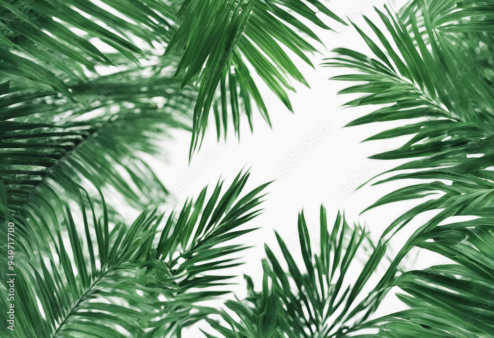 Overlay frame from fresh green jungle palm leaves on white background Overlay frame from fresh green jungle palm leaves on white background