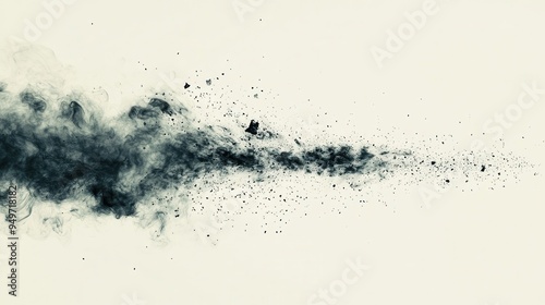 Abstract Black Ink Splashes on White Background.