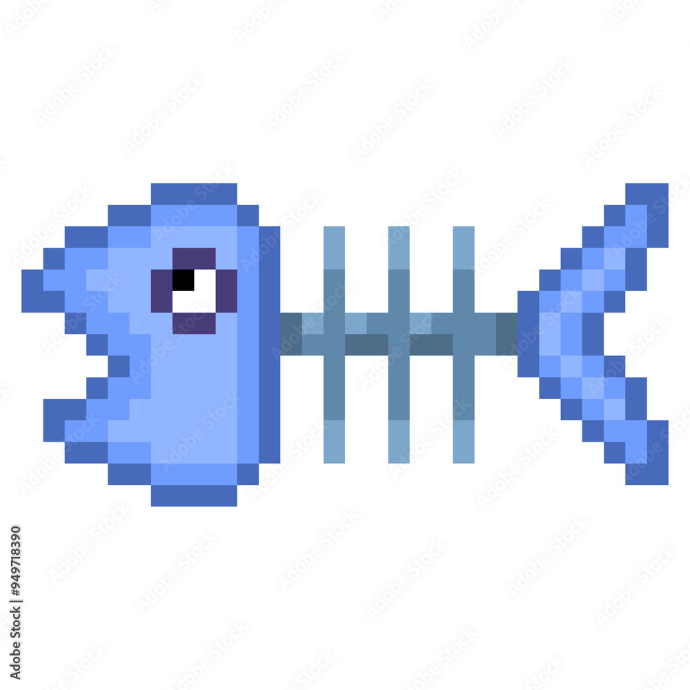 Obraz premium Pixel illustration of an eaten fish
