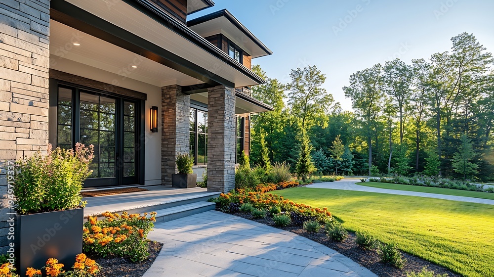 New construction luxury home front yard : Generative AI New construction luxury home front yard : Generative AI