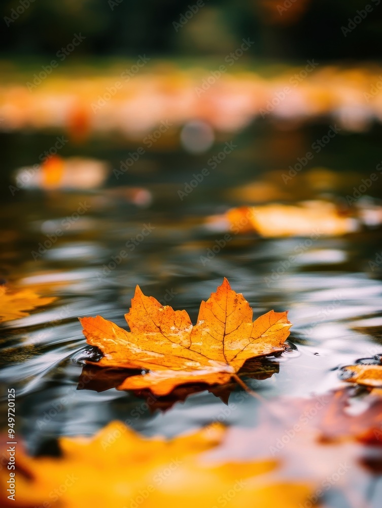 Floating Autumn Leaves on Water Surface, Great for Reflective and Peaceful Nature Scenes Floating Autumn Leaves on Water Surface, Great for Reflective and Peaceful Nature Scenes