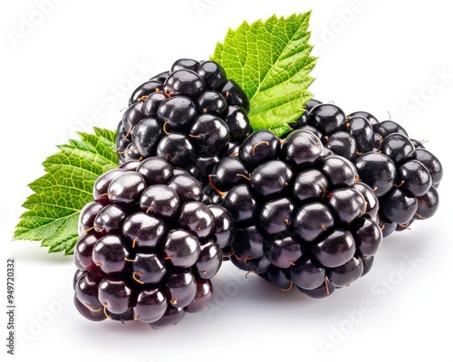 Blackberry with Leaf: Close-up of Juicy Berry Fruit on White Background