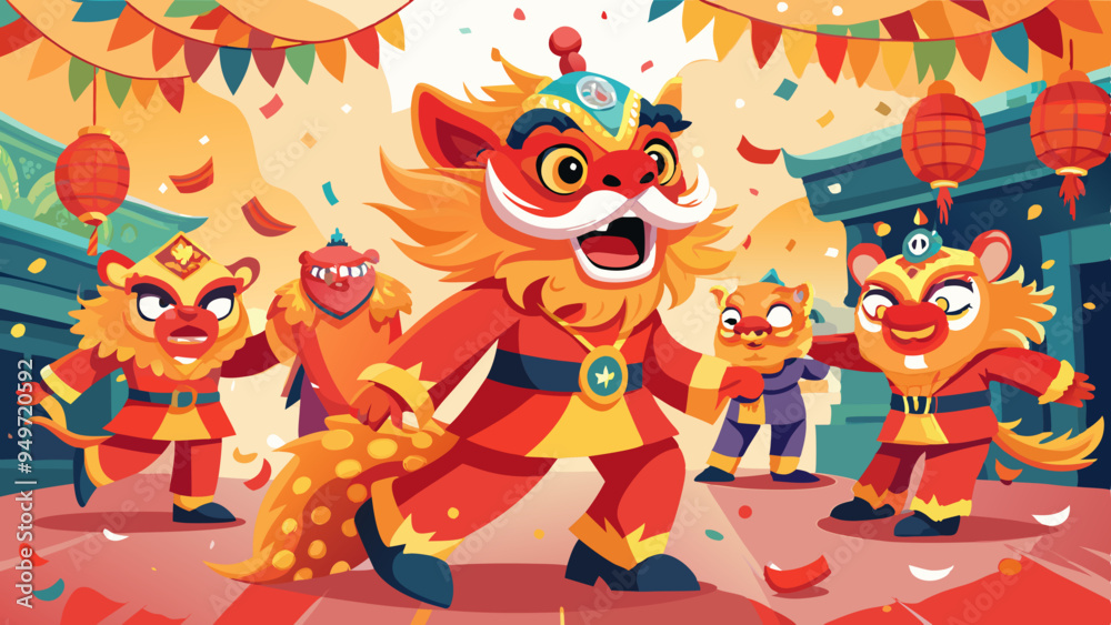 Lion Dancers in Vibrant Street Celebration. Perfect for: Lunar New Year, Cultural Events, Street Celebrations Lion Dancers in Vibrant Street Celebration. Perfect for: Lunar New Year, Cultural Events, Street Celebrations
