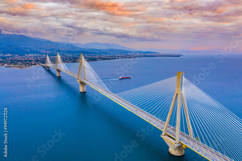 The Rio-Antirrio Bridge, officially the Charilaos Trikoupis Bridge, longest multi-span cable-stayed bridges and longest of the fully suspended type, Greece photo