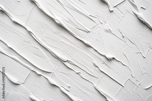 White paint strokes create textured contemporary background on flat surface. Dynamic brushwork forms artistic pattern. Monochromatic design features simplicity and minimalistic style.