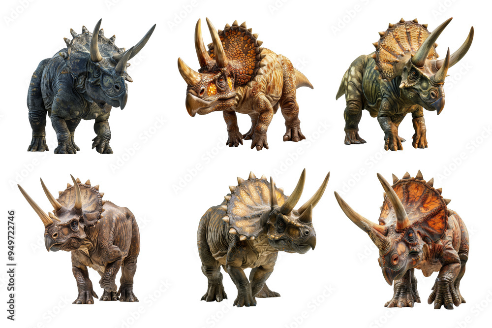 Fototapeta premium Triceratops Collection Bundle Set Isolated on a Transparent Background