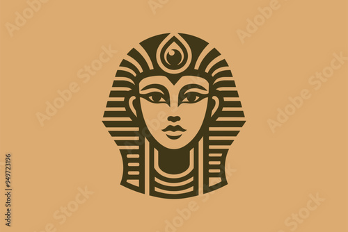 Egyptian princess pharaoh, goddess, Cleopatra logo, emblem, print. Simple vector illustration, portrait, face. Golden